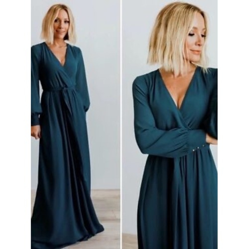 Baltic Born Lydia Maxi Dress Topaz Teal Size Medium Chiffon Surplice Sash Formal